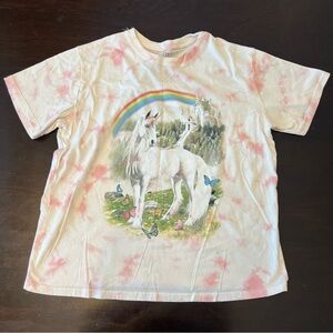 Mighty Fine Pink Rainbow Unicorn Graphic Tee Shirt Whimsy Fairy Tie Dye Sz L Top